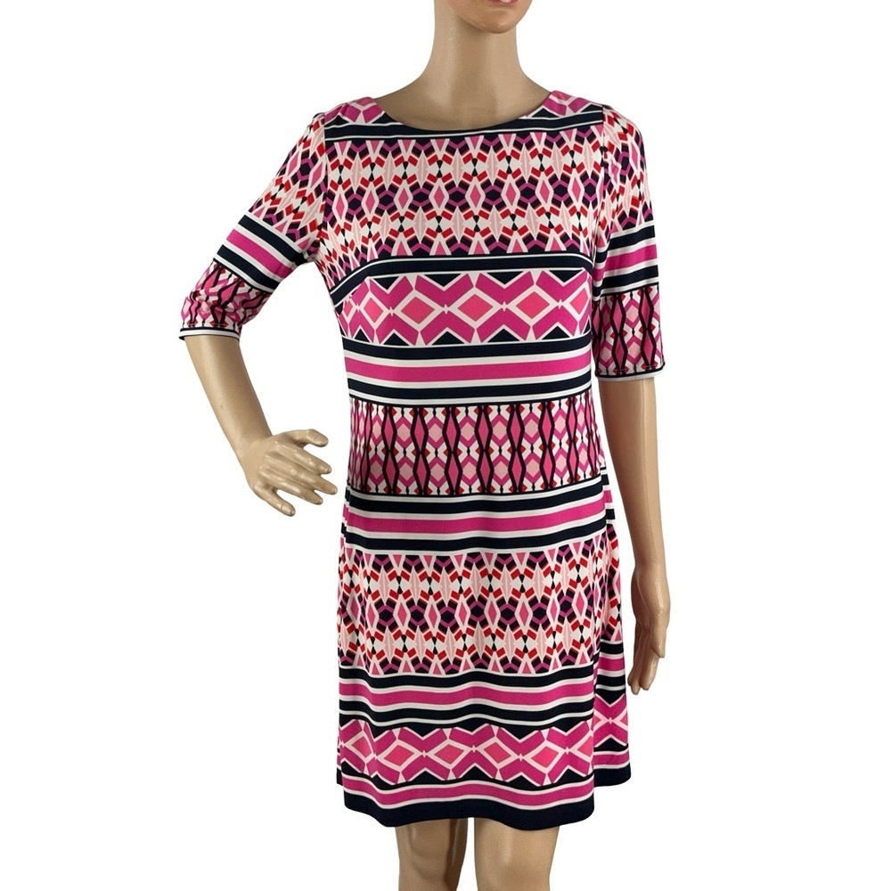 Eliza J Geometric Print Shift Dress Pink Black Size 4